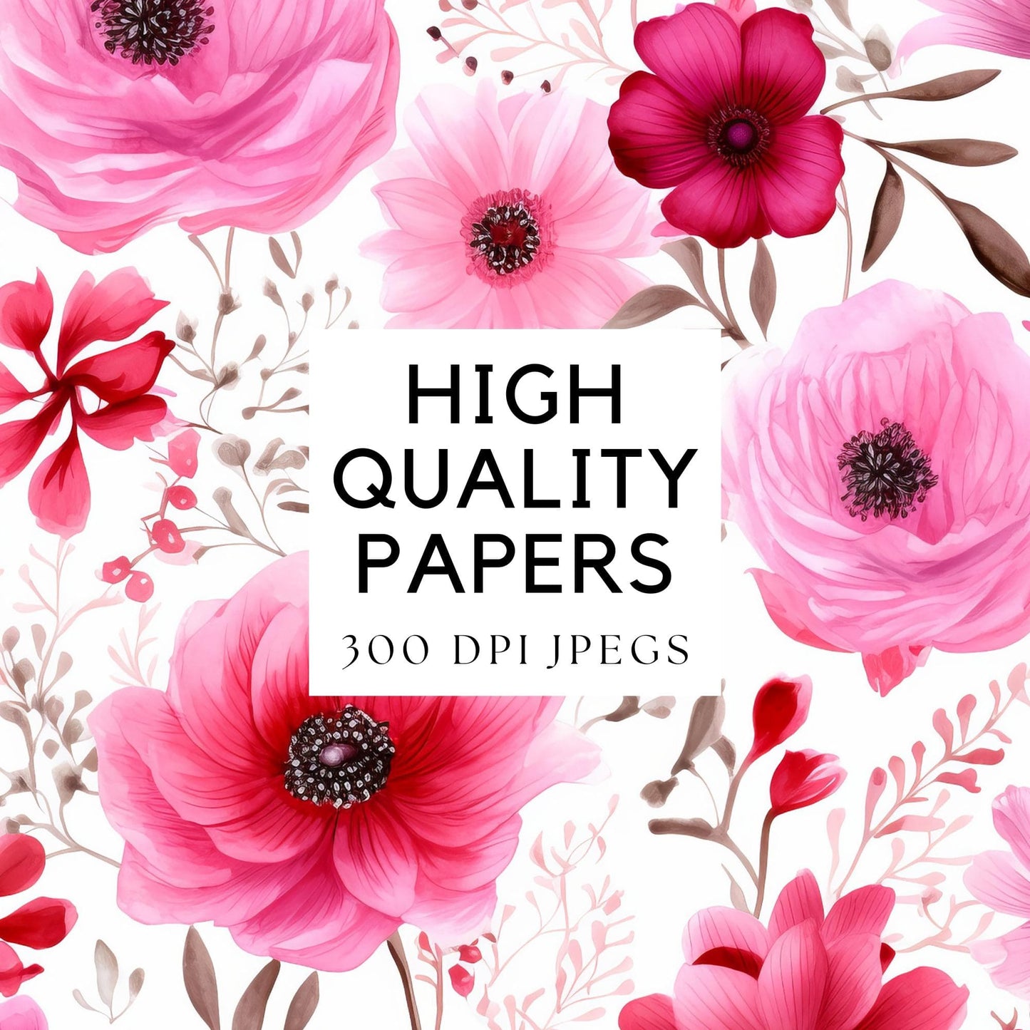 Bright Pink floral Digital Papers