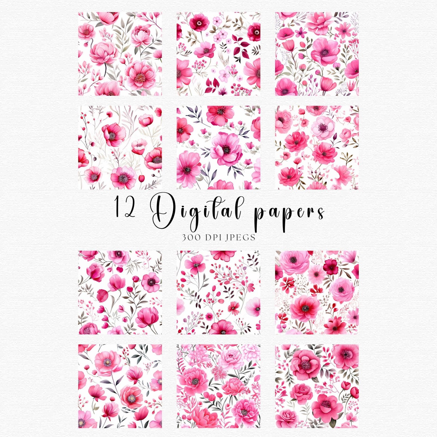 Bright Pink floral Digital Papers