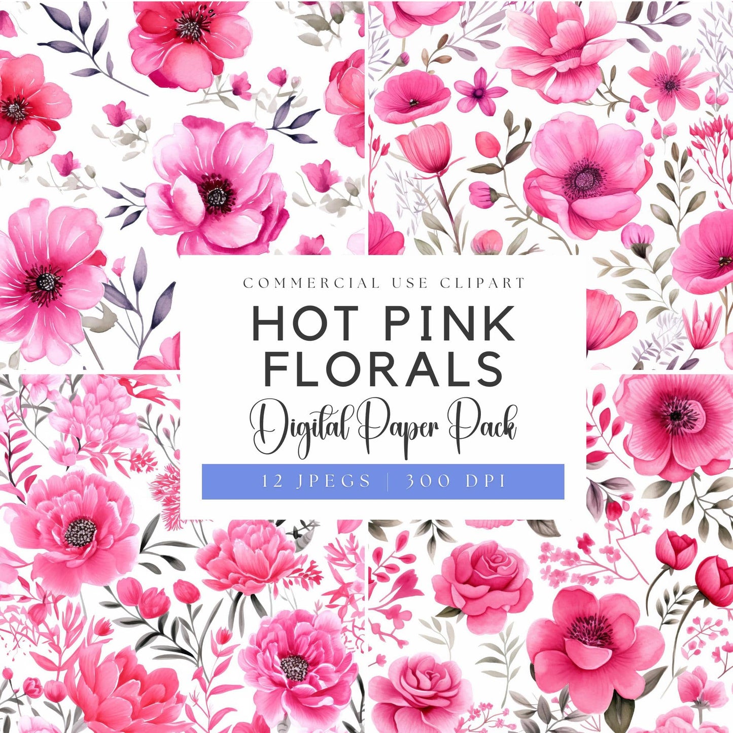 Bright Pink floral Digital Papers