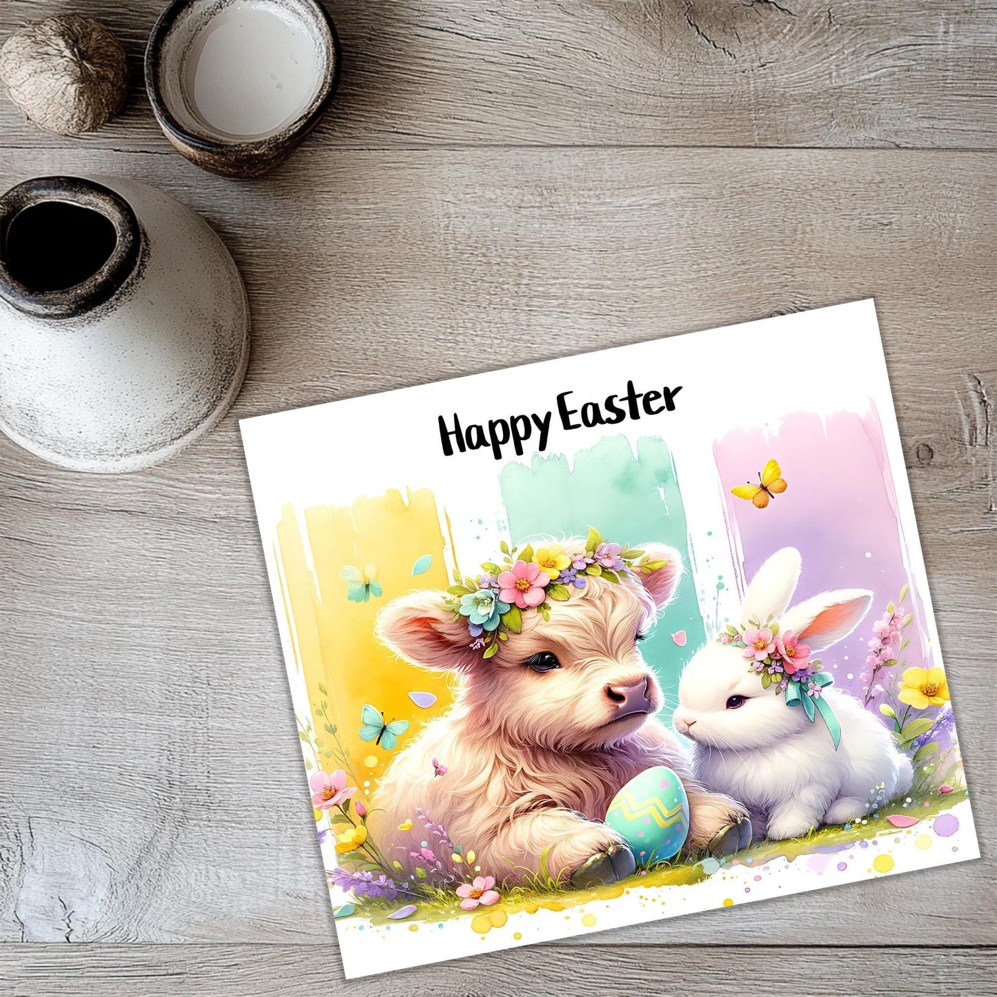 a card with a picture of two rabbits