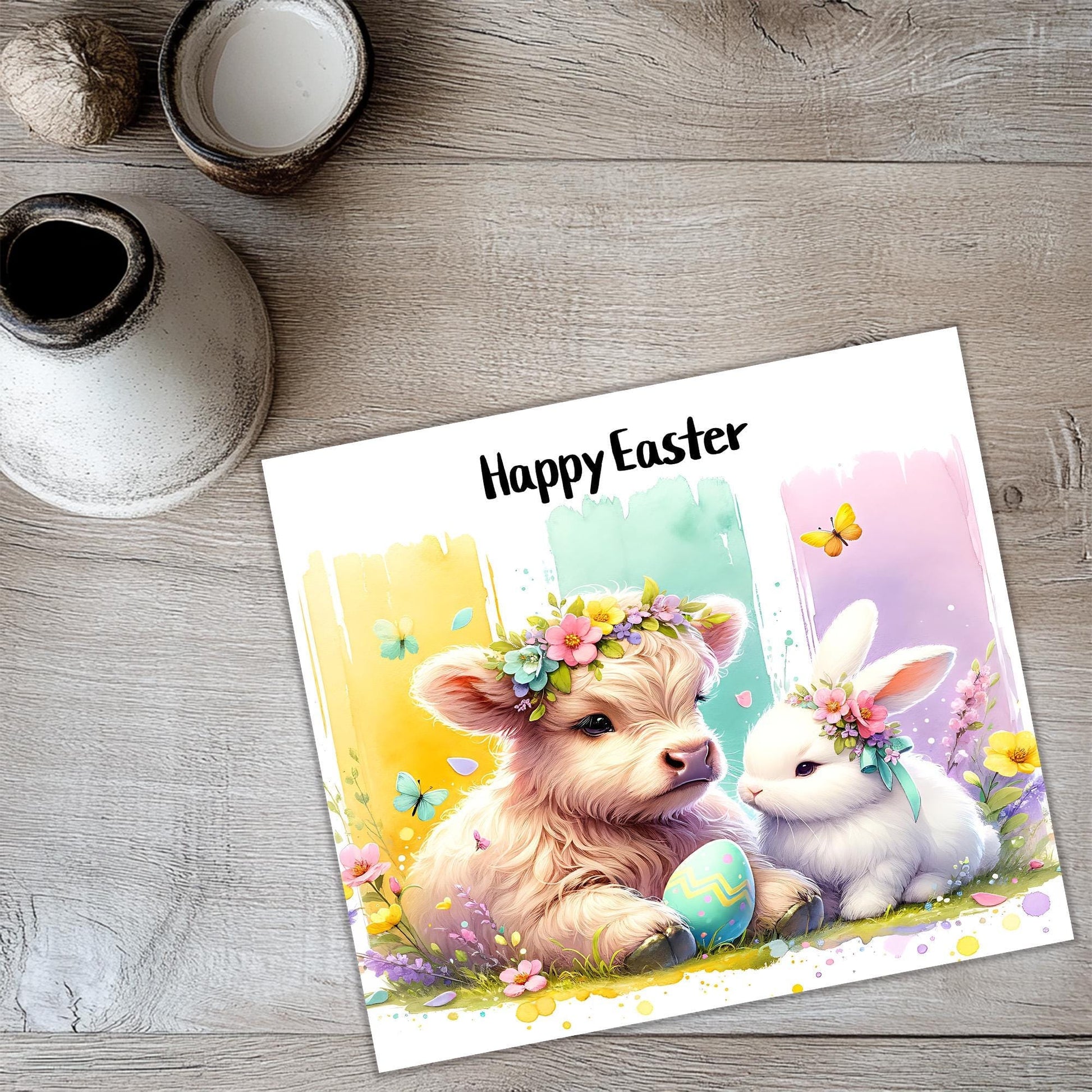 a card with a picture of two rabbits