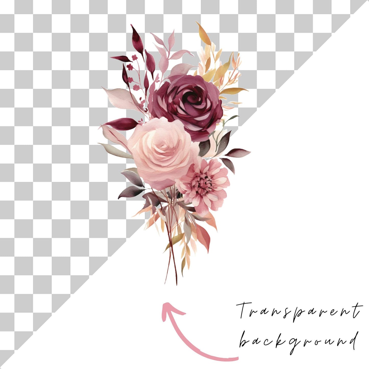 Burgundy and Blush Floral clipart pack
