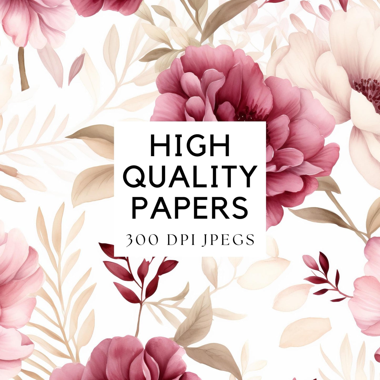 Burgundy and Blush Floral digital paper pack