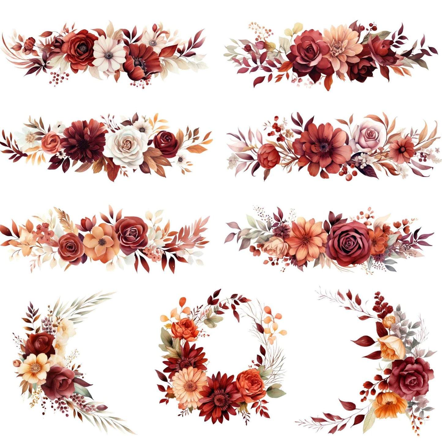 Burgundy and Rust Floral Clipart