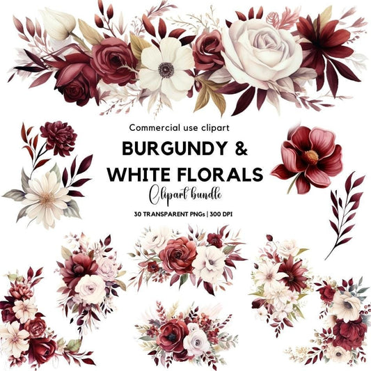 Burgundy and White floral Clipart