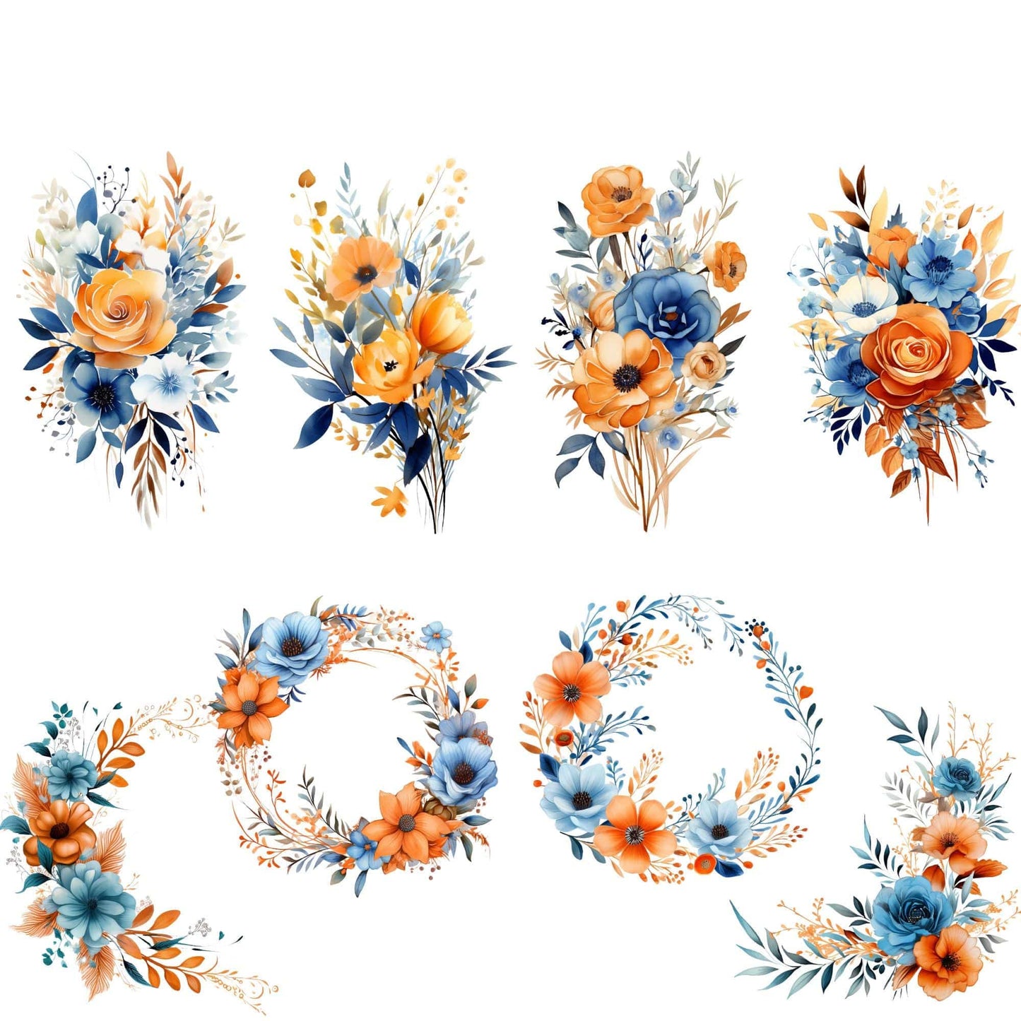 Burnt Orange and Blue Floral clipart