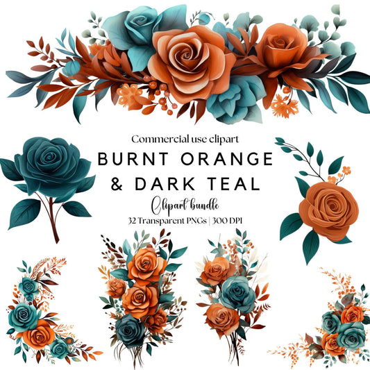 Burnt Orange and Dark Teal Clipart