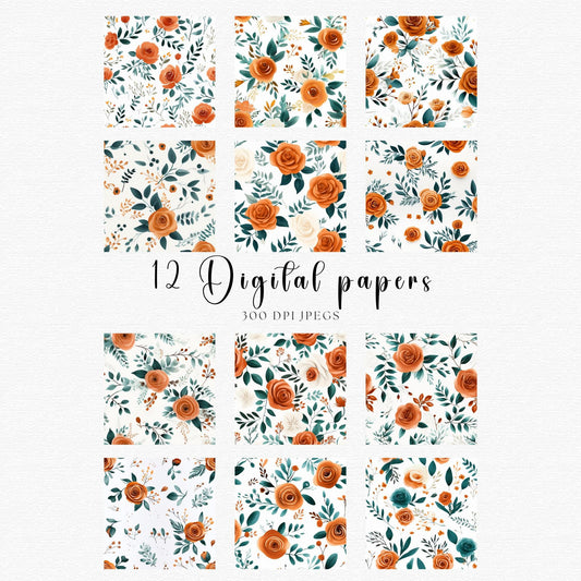 Burnt Orange & Dark Teal Digital Papers