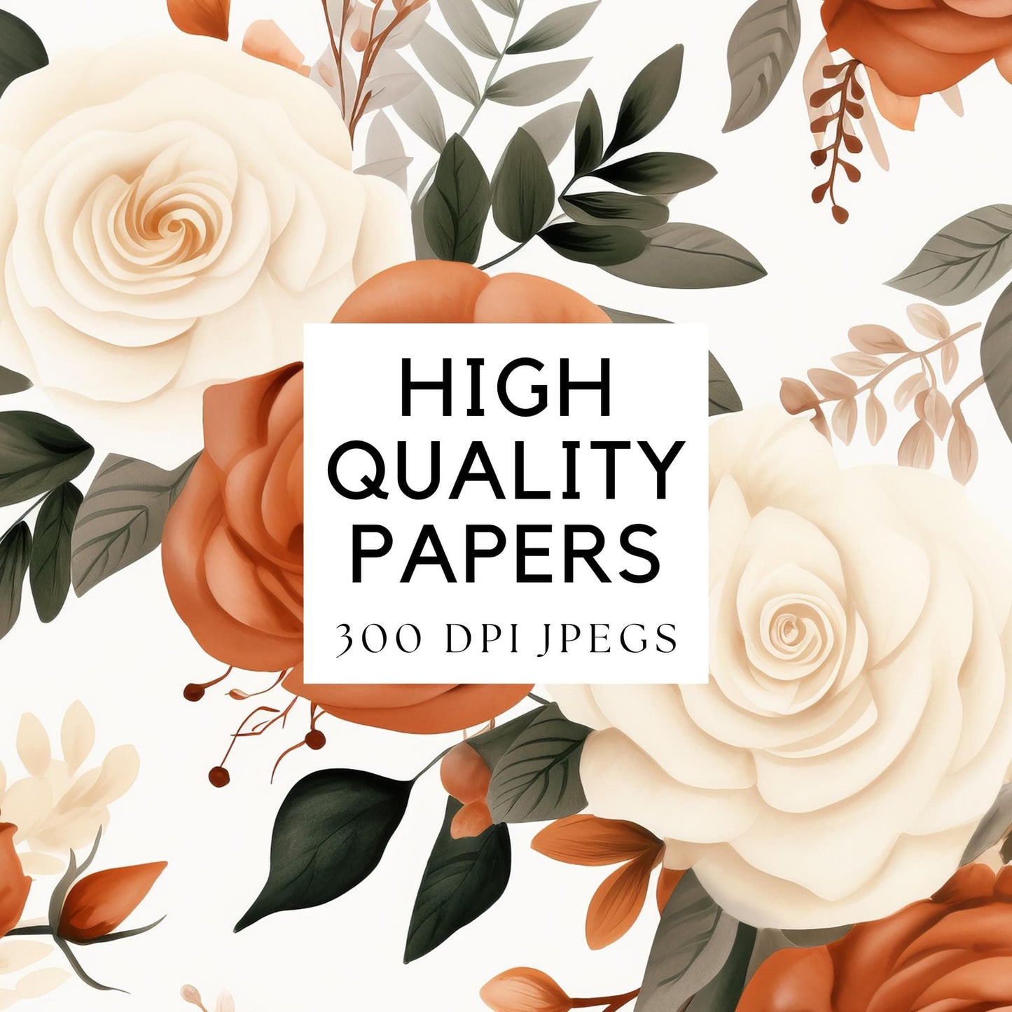 Burnt Orange & Ivory Digital Papers