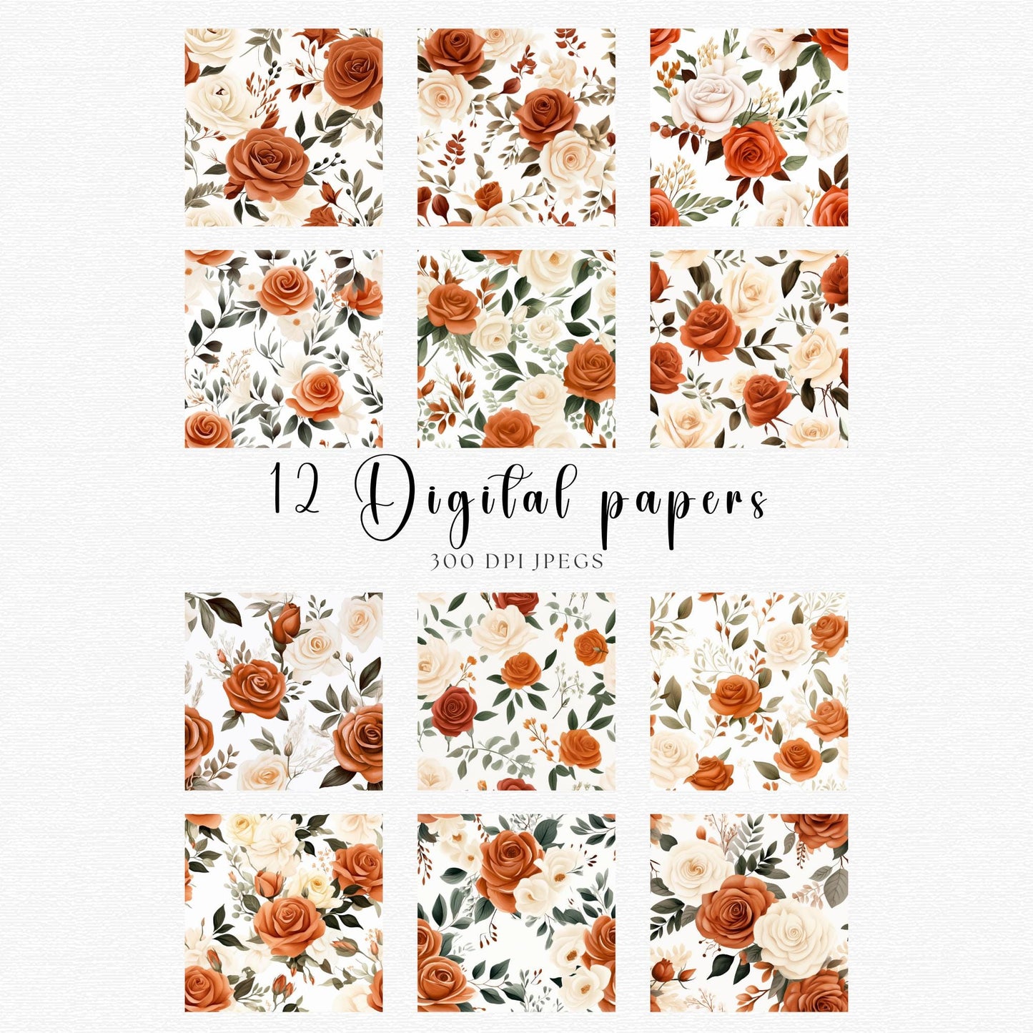 Burnt Orange & Ivory Digital Papers