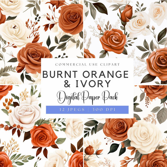 Burnt Orange & Ivory Digital Papers