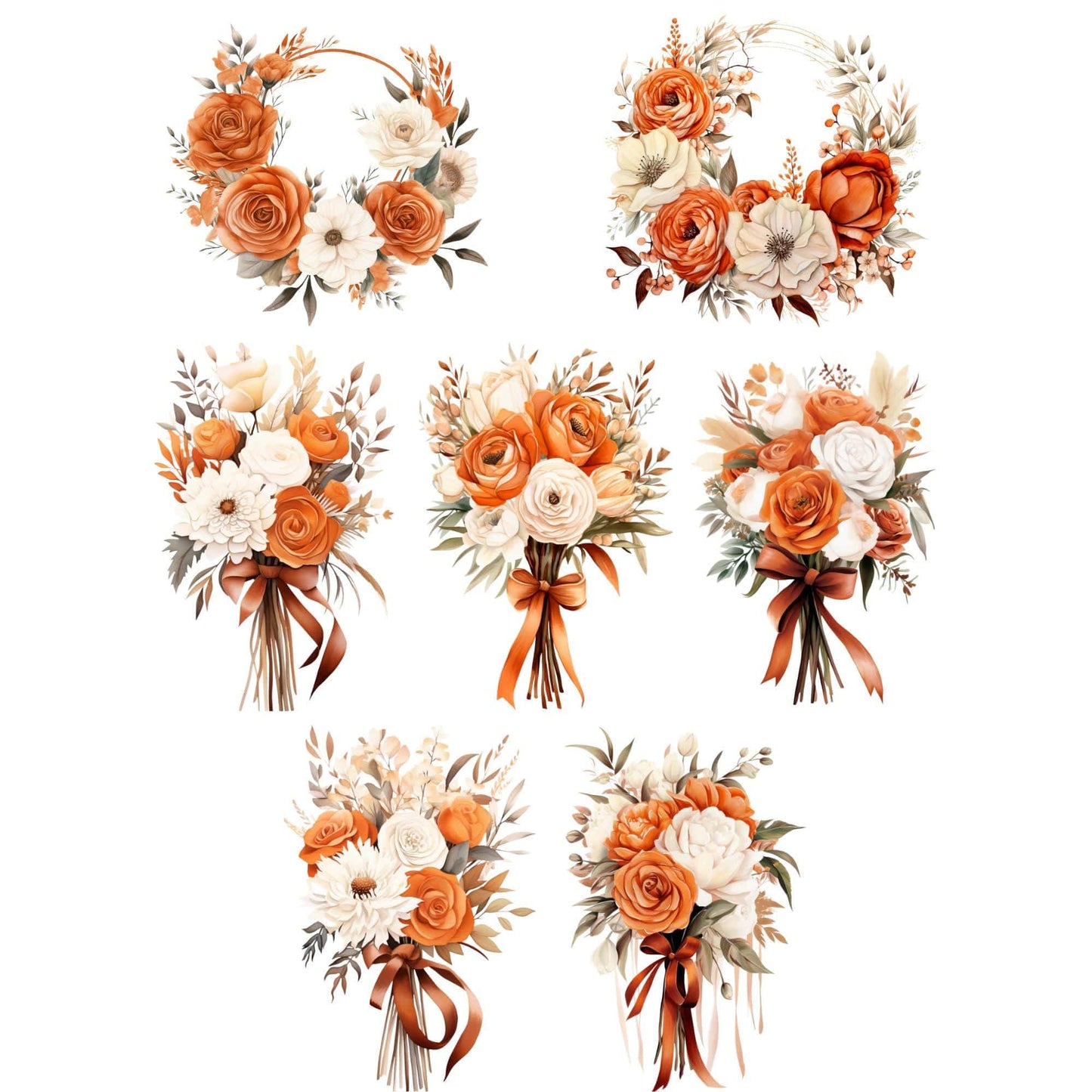 Burnt Orange & Ivory Pampas Floral Clipart