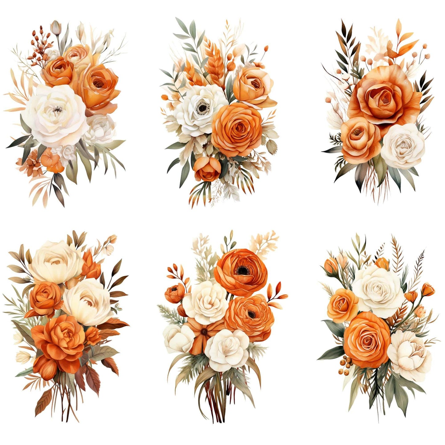 Burnt Orange & Ivory Pampas Floral Clipart