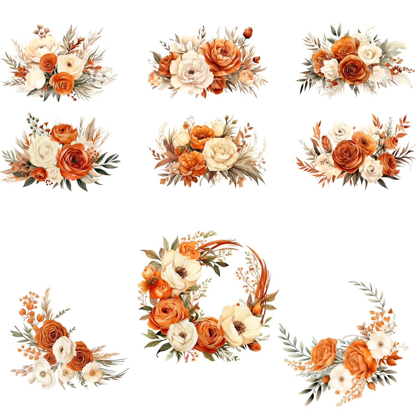 Burnt Orange & Ivory Pampas Floral Clipart
