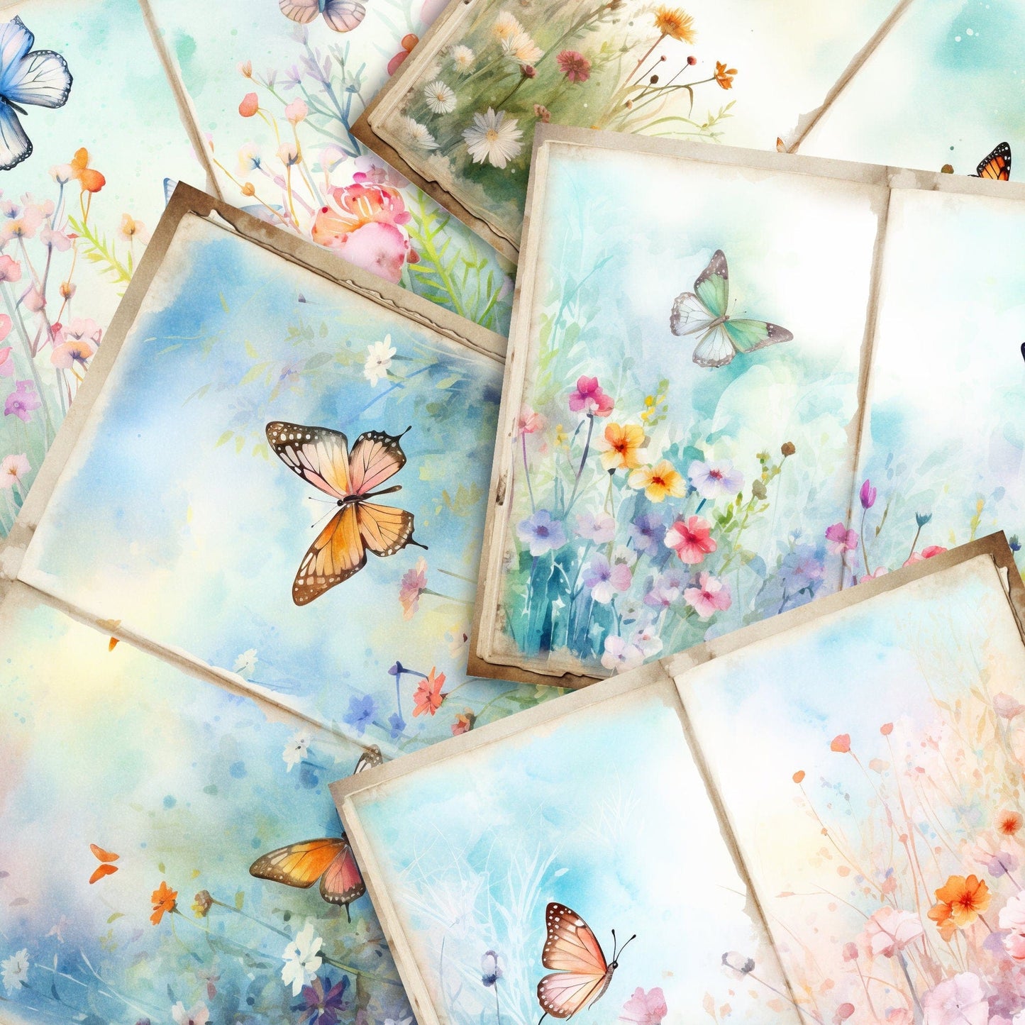 Butterfly Meadow Junk Journal Pages Vol 2 | 6 Digital Journal Pages | Scrapbook Pages | Butterfly Flower Journal | US Paper Size | JJ016
