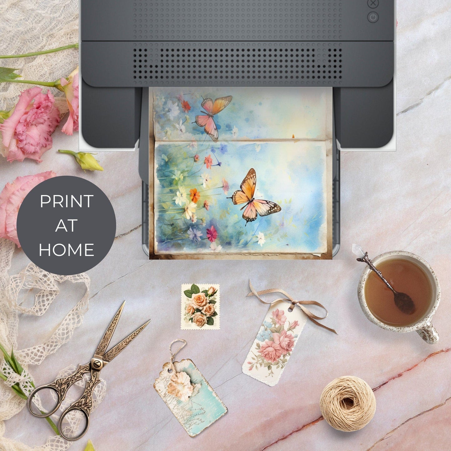 Butterfly Meadow Junk Journal Pages Vol 2 | 6 Digital Journal Pages | Scrapbook Pages | Butterfly Flower Journal | US Paper Size | JJ016