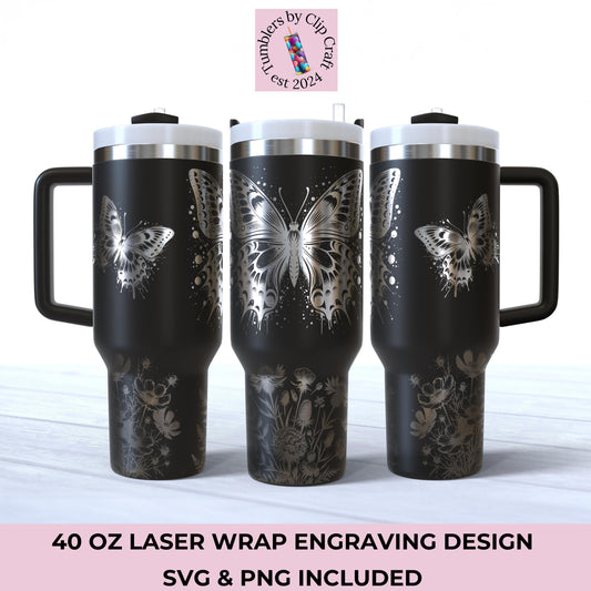 Butterfly Wildflower 40oz Tumbler Laser Engraved Wrap