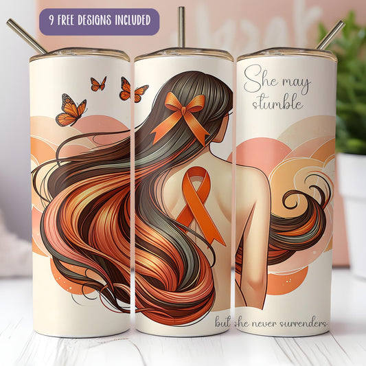 a pair of coffee mugs with a woman&#39;s hair and butterflies on them