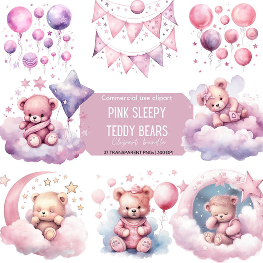 Pink Sleeping Teddy Bear Clipart
