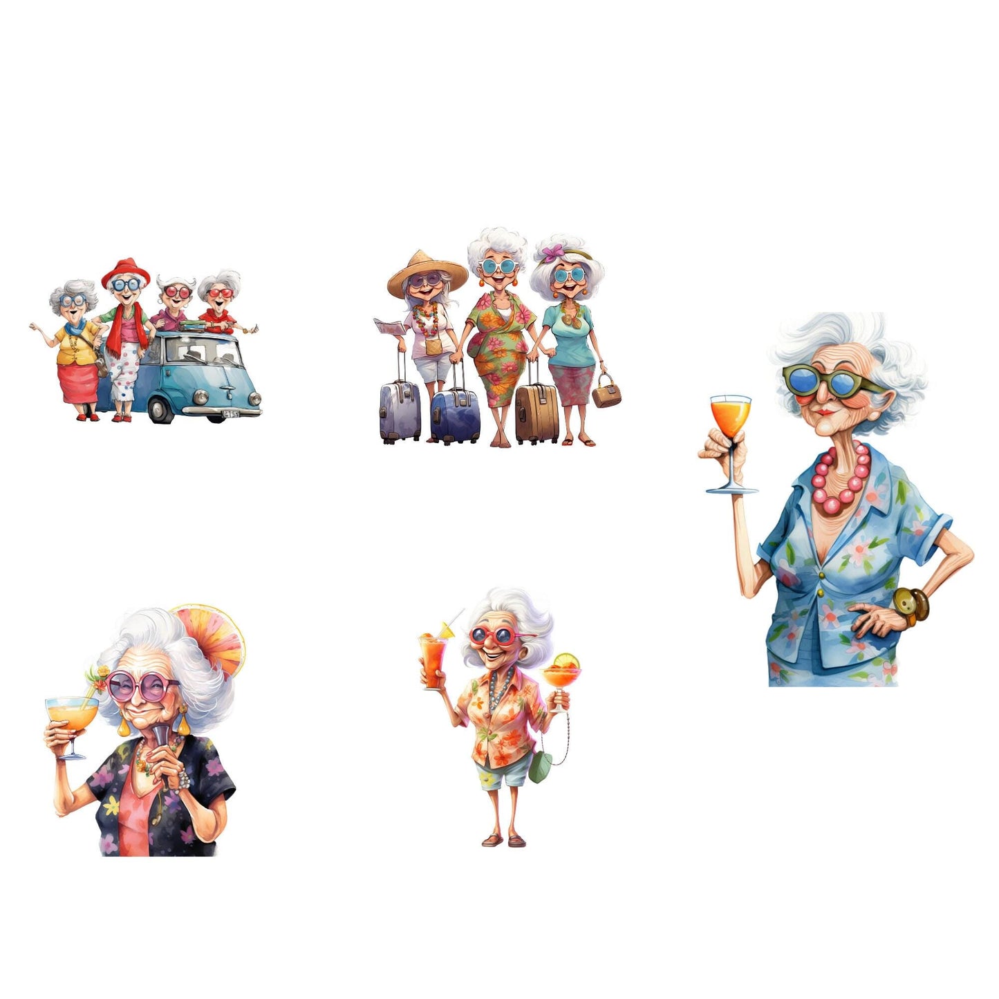 Quirky Old Ladies Clipart - Vacay edition