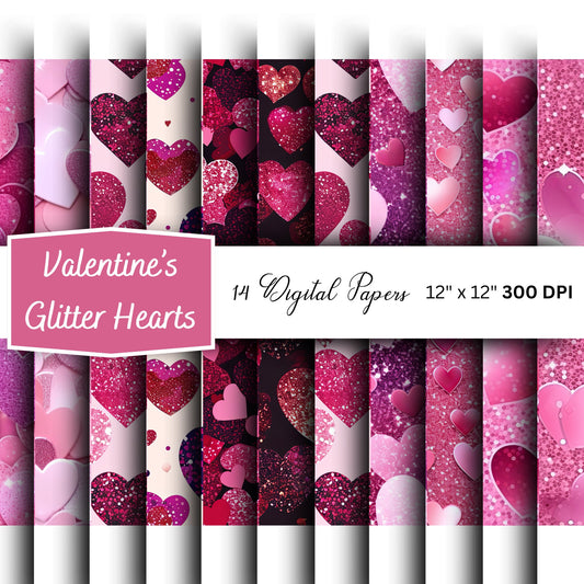 Valentine's Day Glitter Hearts Seamless Pattern