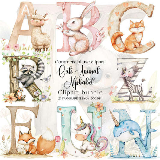 Cute Animal alphabet letter clipart