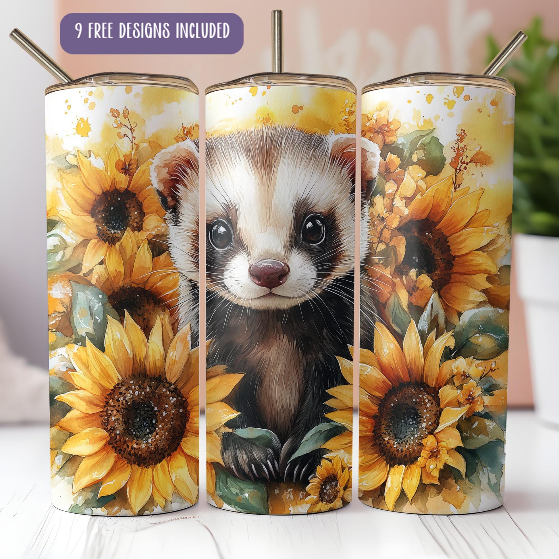 a picture of a small animal with sunflowers on it