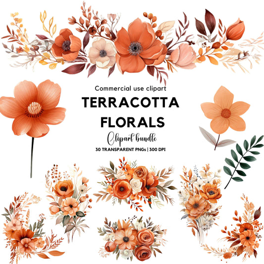 Clipart floral de terracota