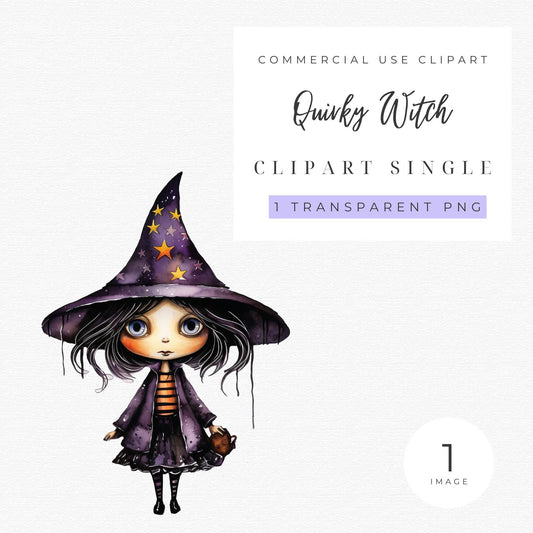 Watercolor Quirky Witch Clipart