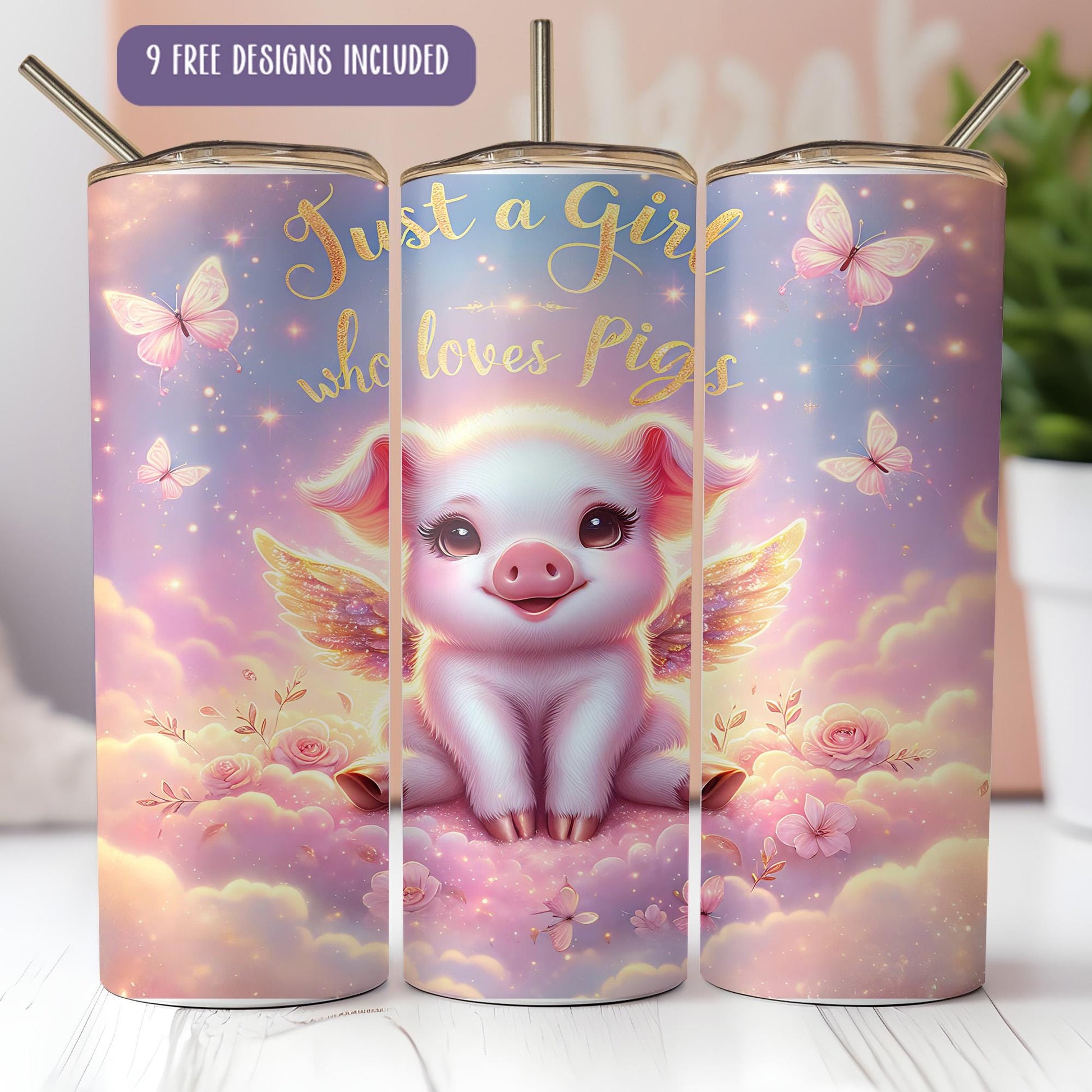 a pink pig with wings sitting on a cloud