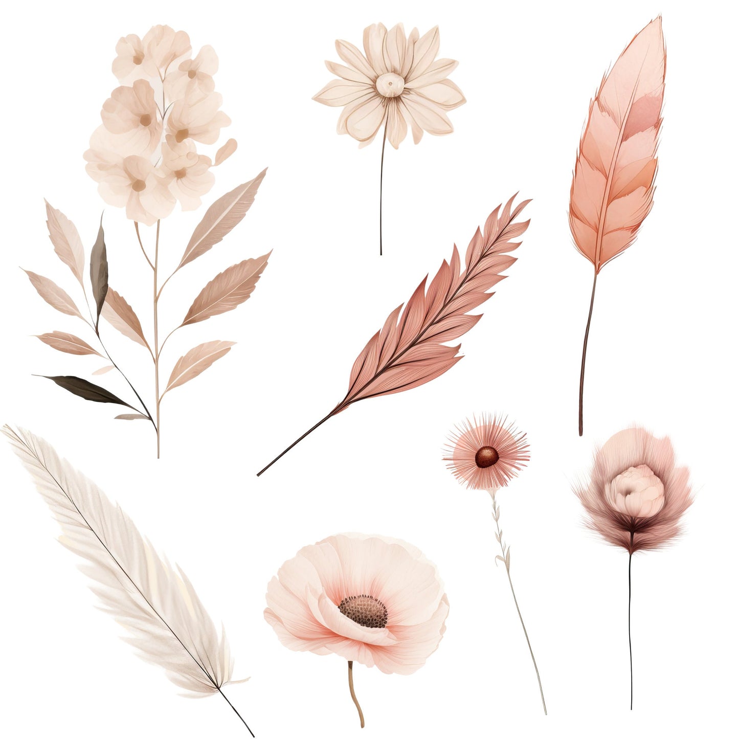 Watercolor Blush Bohemian Floral Clipart