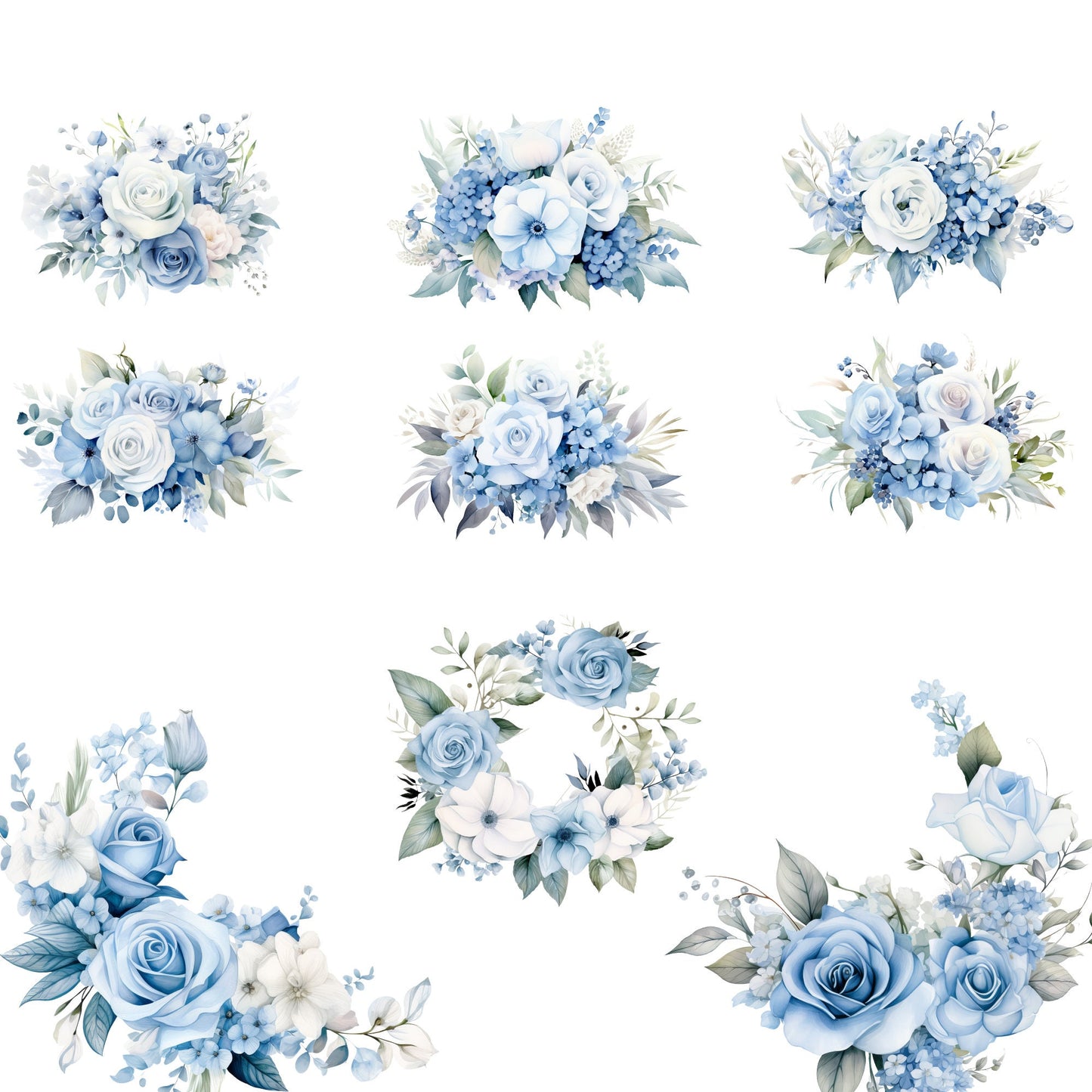 Watercolor Light Blue Floral Clipart