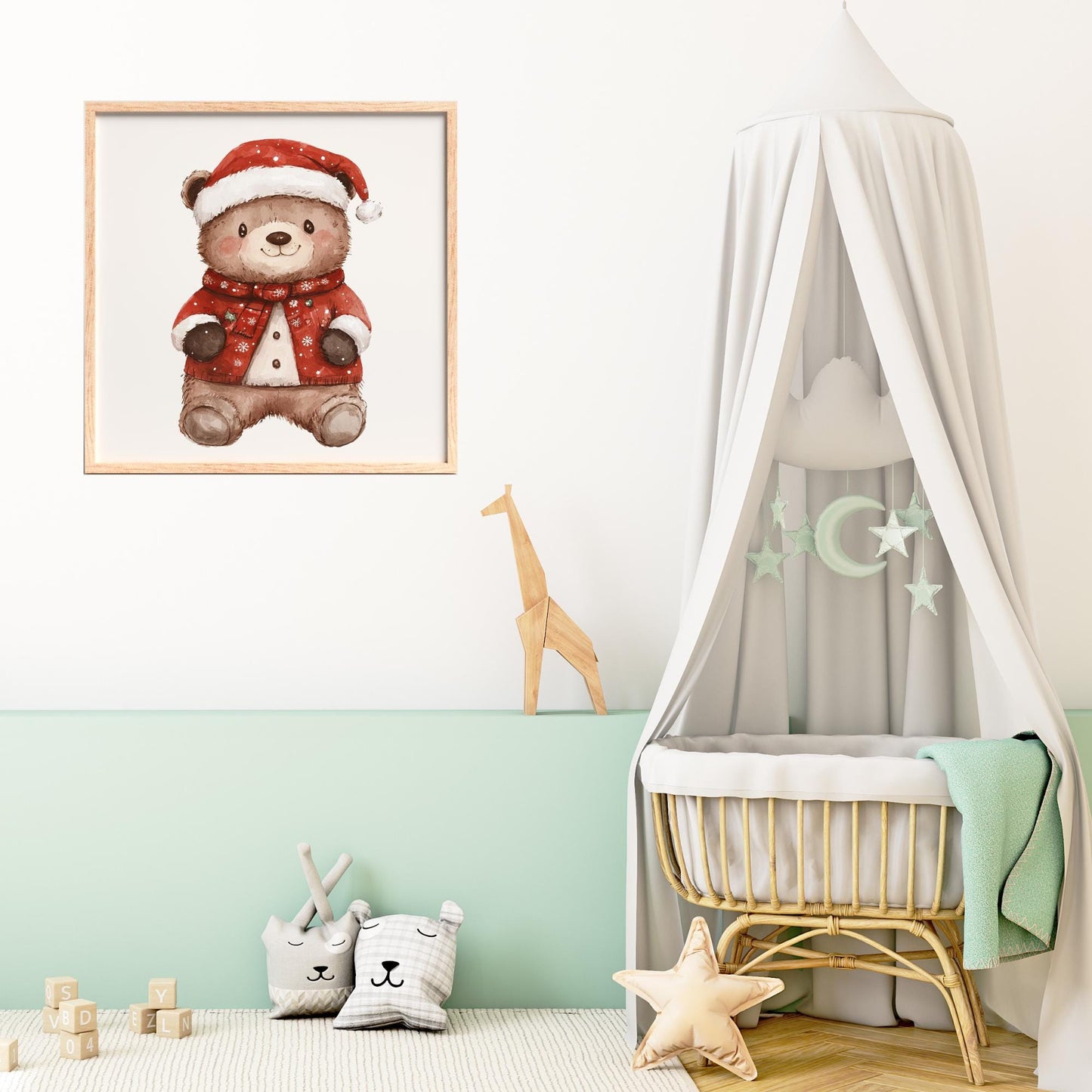 Clipart de oso de peluche navideño en acuarela