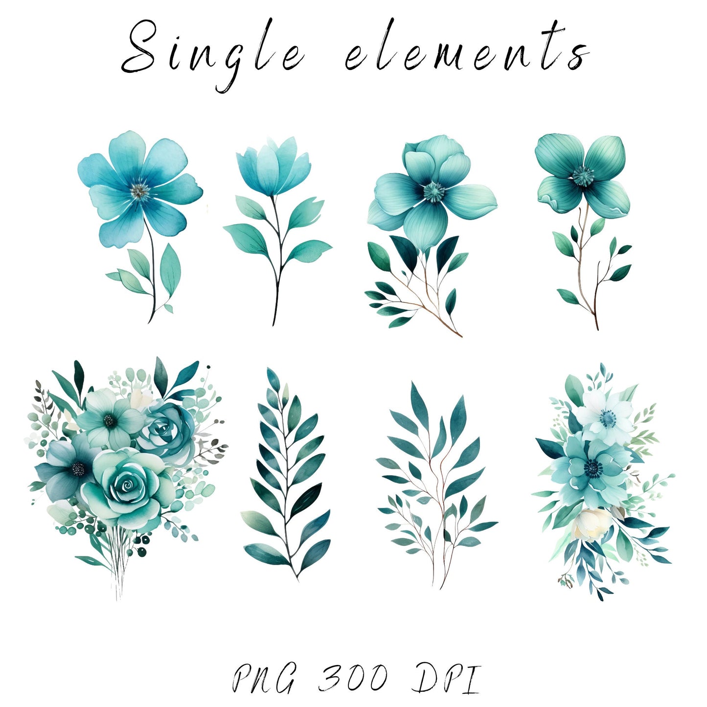 Clipart floral verde azulado