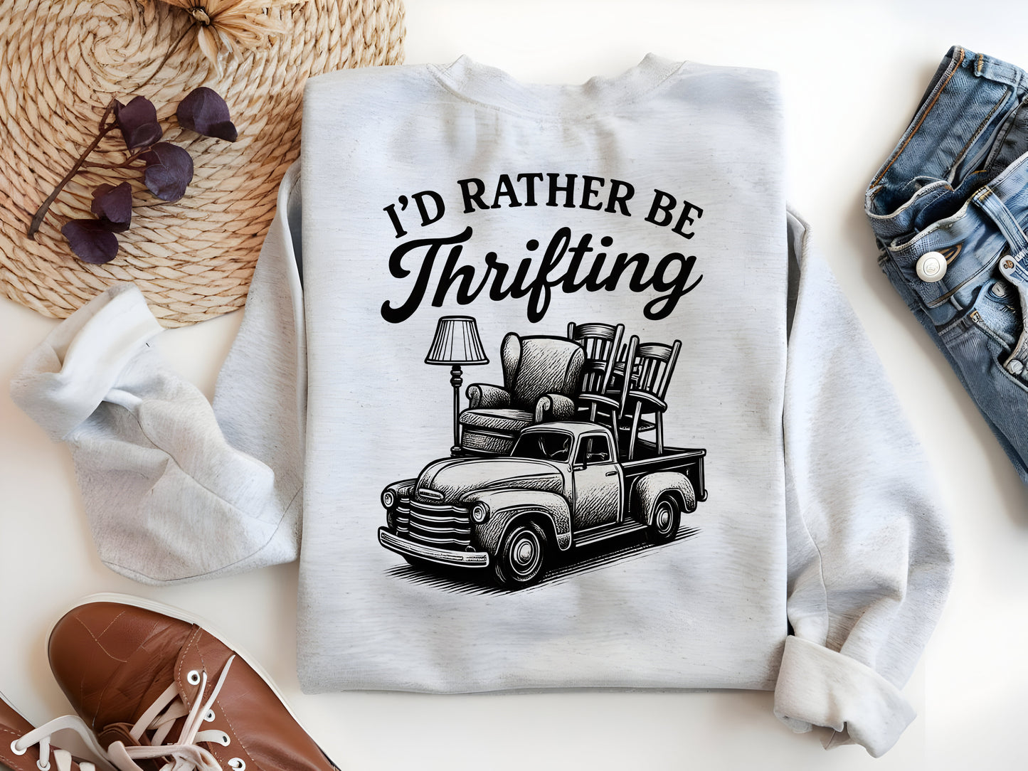 a t - shirt that says i'd rather be thrifting