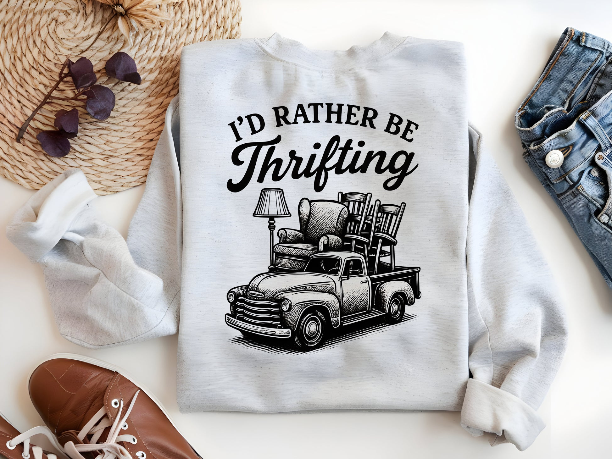 a t - shirt that says i'd rather be thrifting