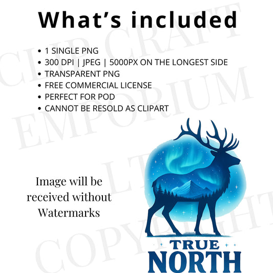 a poster with a picture of a deer and the words true north
