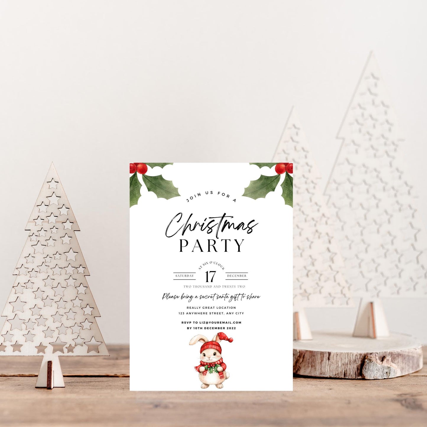 Clipart de conejito navideño en acuarela