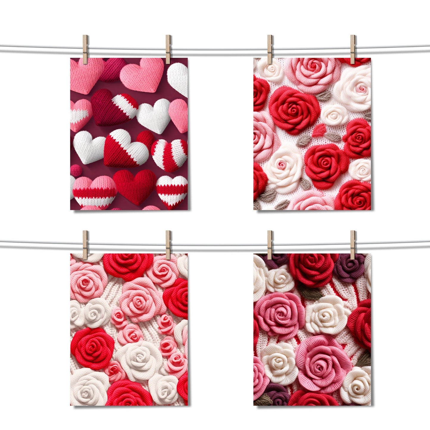 Valentine's Day Knitted Hearts & Roses Seamless Pattern