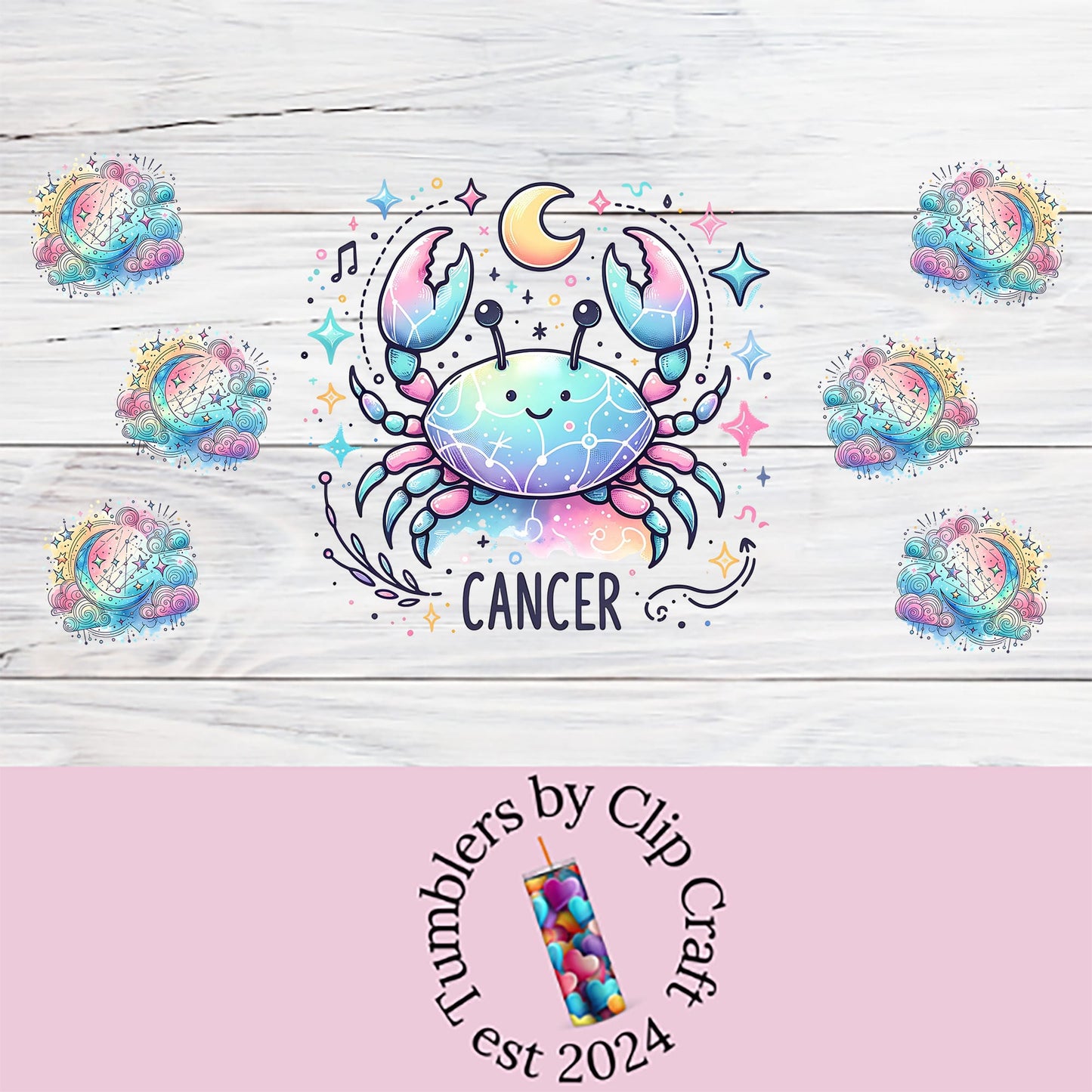 the cancer cancer awareness sticker on a wooden background