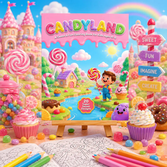 Candyland Colouring Book for Kids Ages 4–8 | Sweet Treats Printable Activity Book | PLR & MRR Included