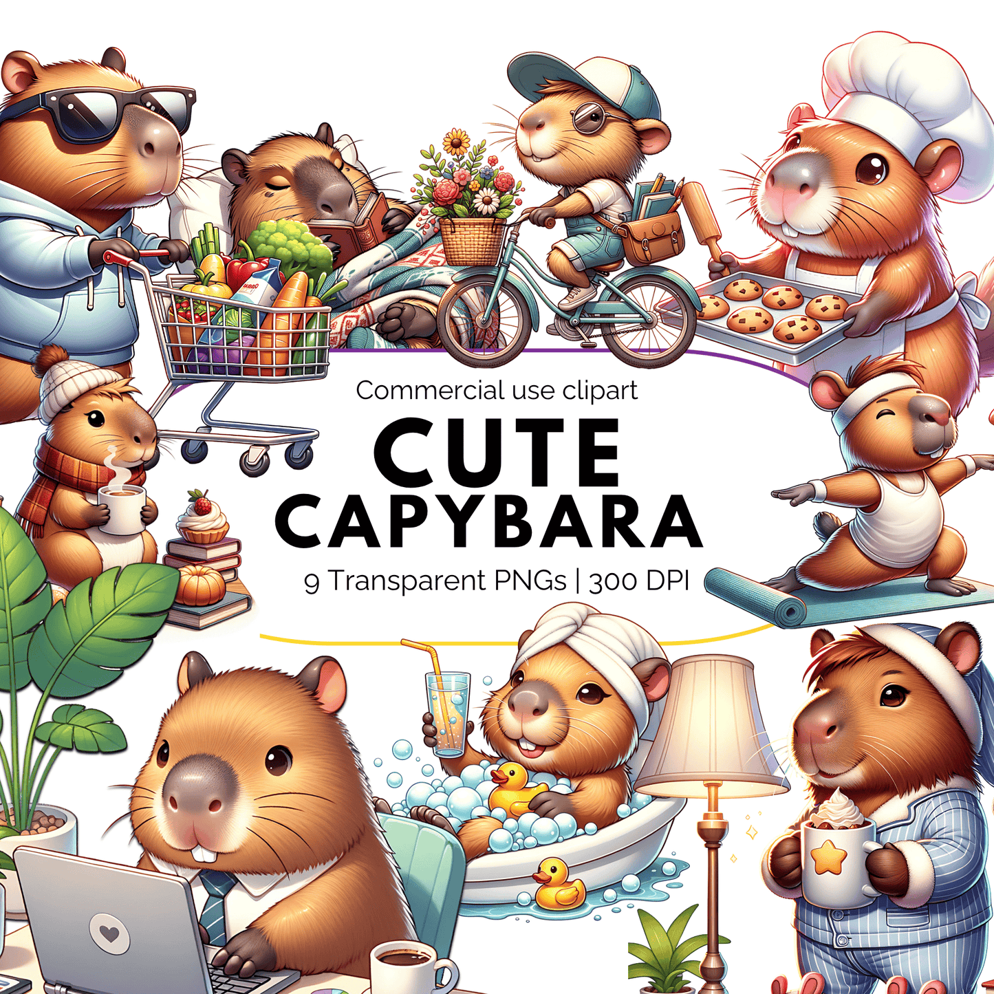 Capybara Watercolor Clipart