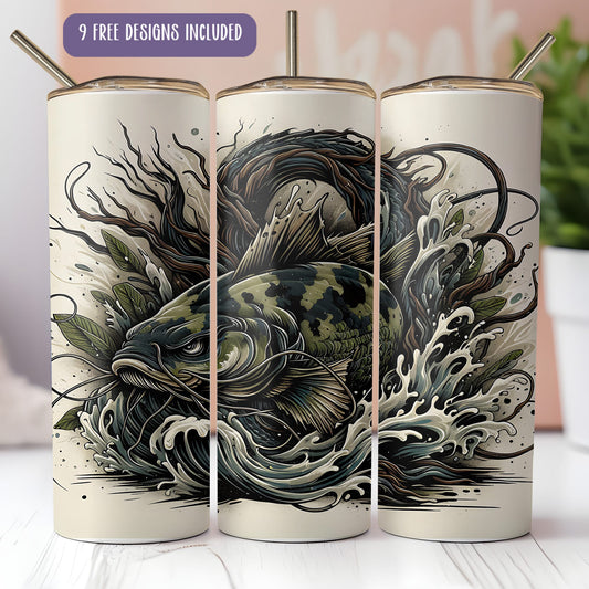 Catfish Tumbler Wrap PNG | Lake Life Fishing Sublimation