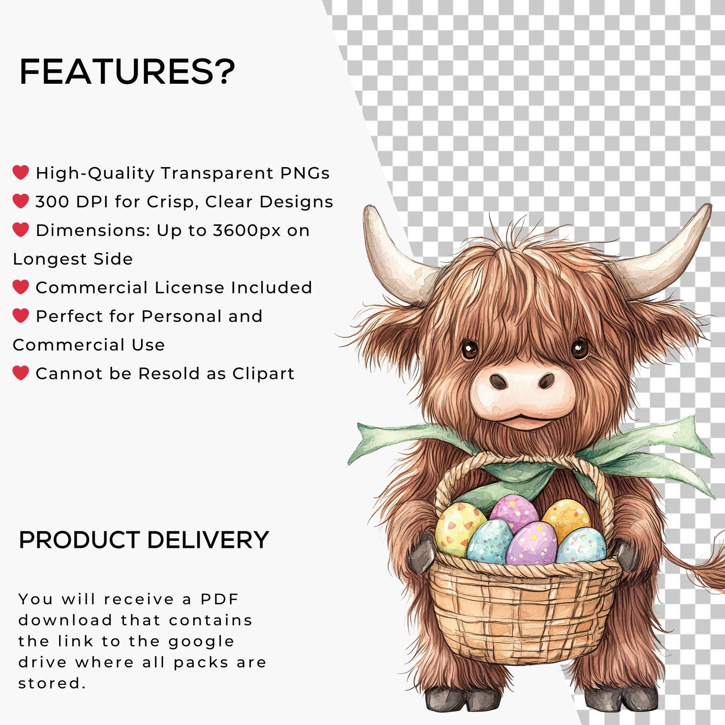 Easter Highland Cow Clipart