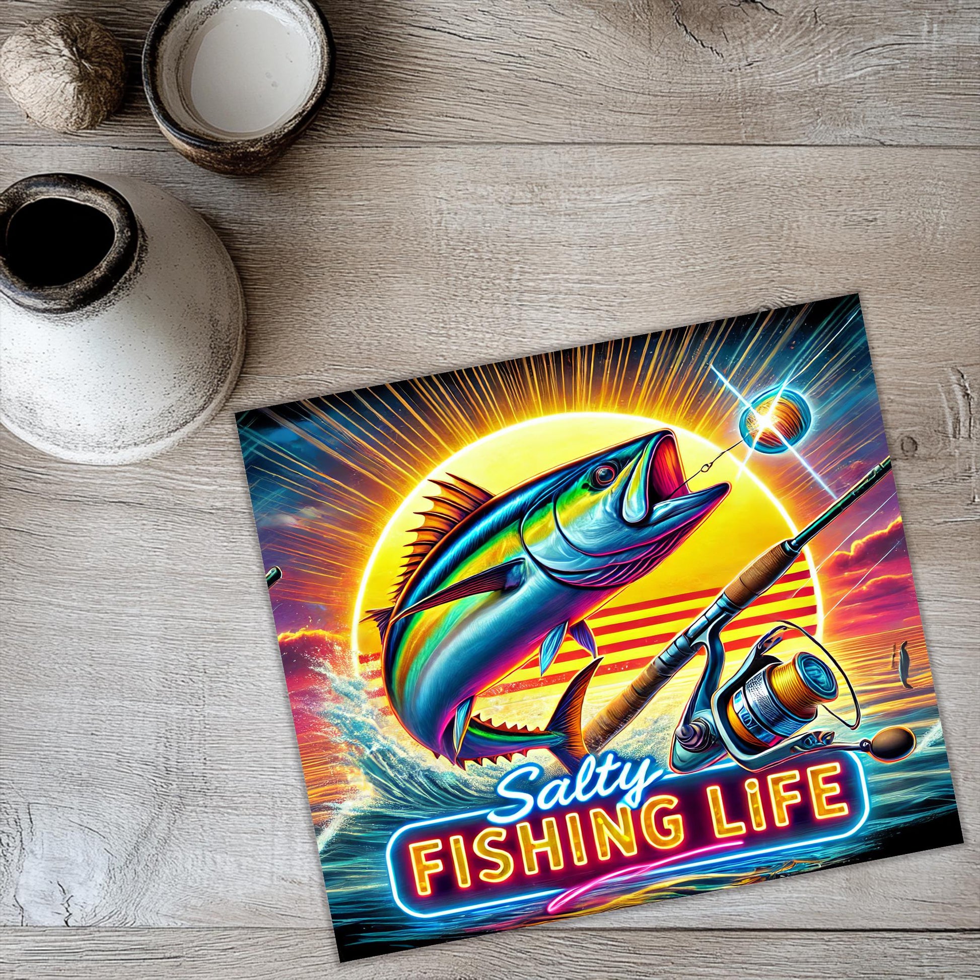 a picture of a fish with a fishing rod