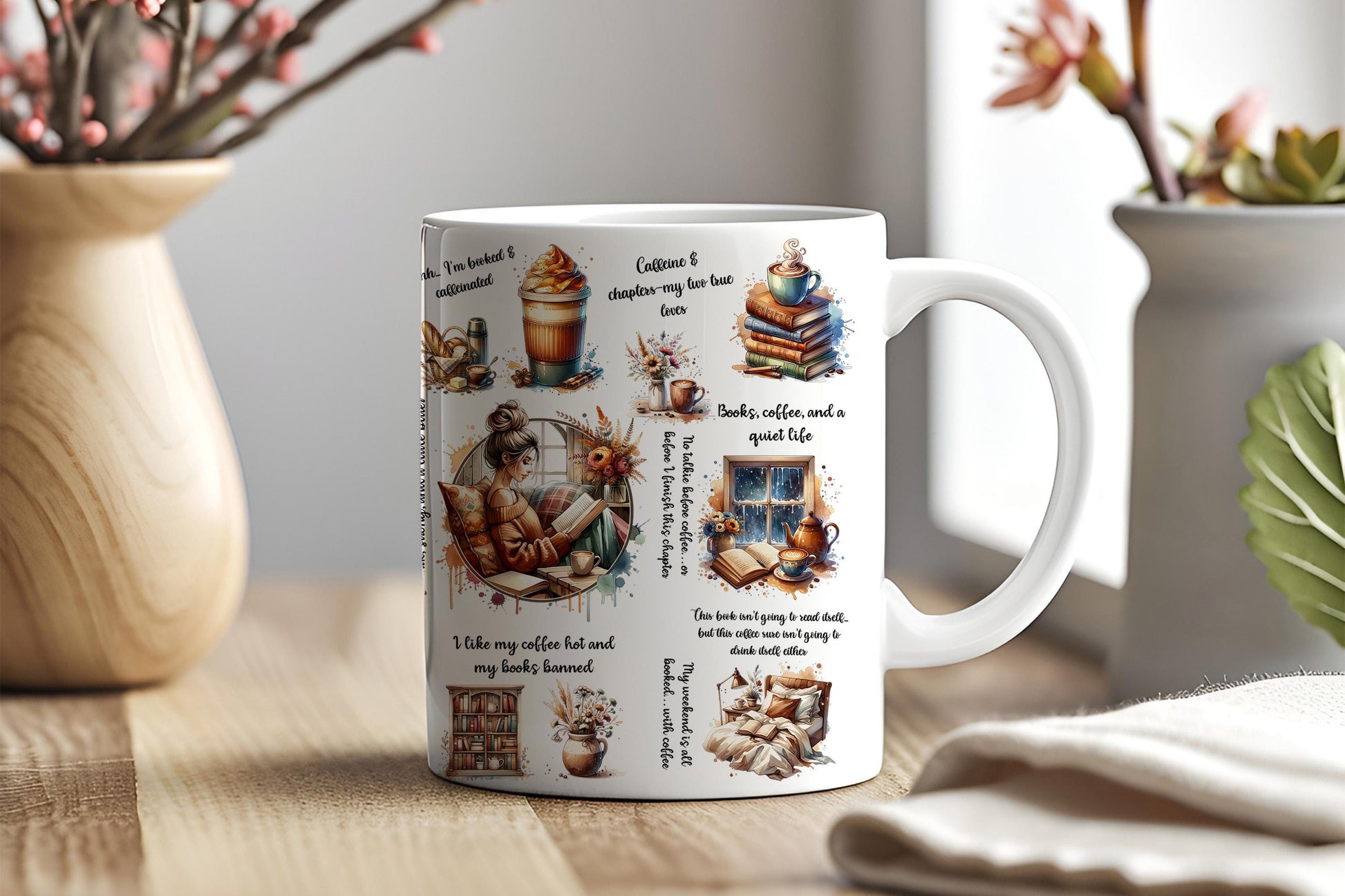 a coffee mug with pictures of different things on it