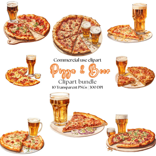 Pizza and Beer Clipart