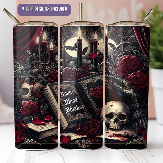 a set of three can coolers with skulls and candles on them