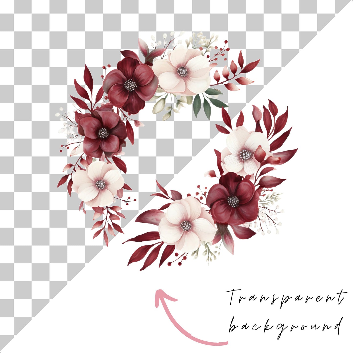 Clipart floral burdeos y blanco
