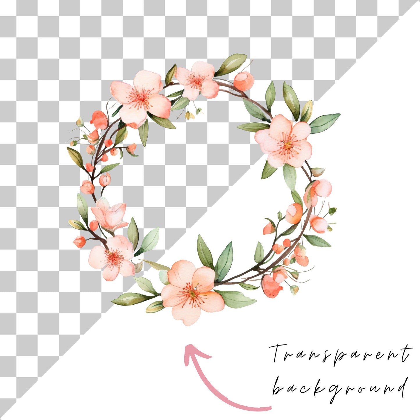 Clipart floral de melocotón en acuarela